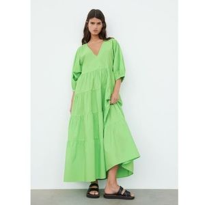 Zara Lime Green Tiered Maxi Dress